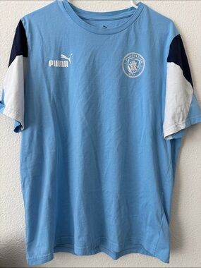 Puma Sky Blue Manchester City Tee with White & Navy Accents